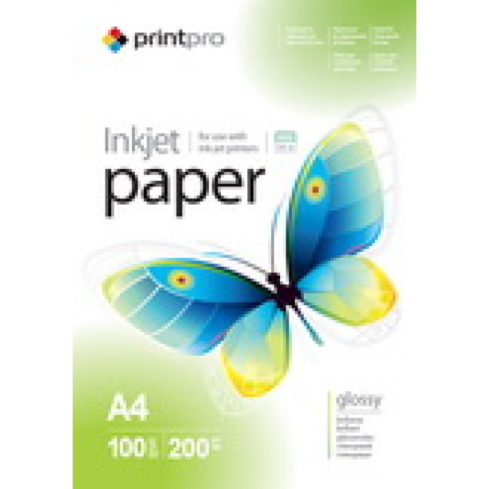 Фотопапір PrintPro глянцевий 200г/м, A4, 100л.