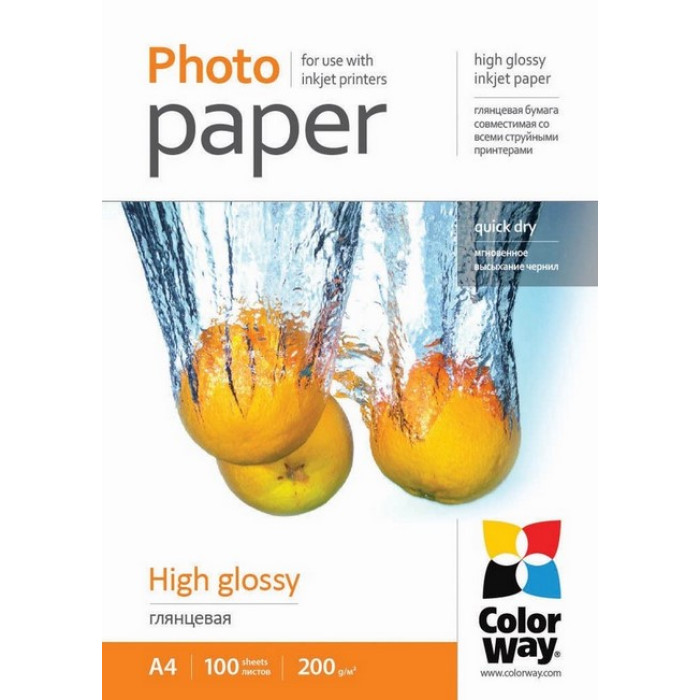 Фотопапір ColorWay глянцевий 200г/м, A4, 100л PG200100A4