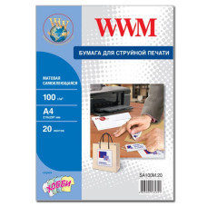 Самоклеящаяся бумага WWM, матовая 100 g/m2, А4, 20л