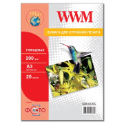 Фотобумага глянцевая WWM, 200g/m2, A3, 20л, G200.A3.20/C