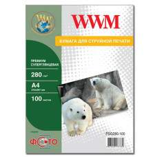 Фотопапір WWM, суперглянцевий, 280g/m2, А4, 100л