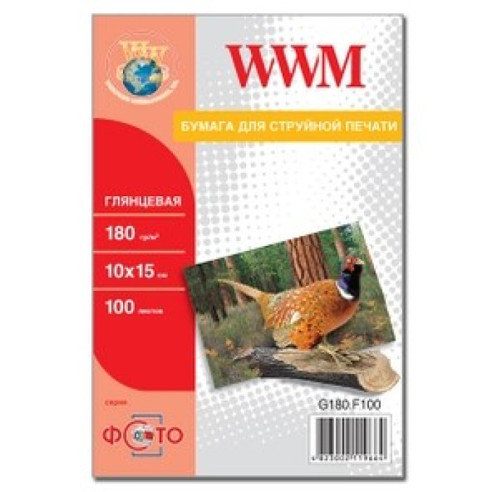 Фотобумага WWM глянцевая 180г/м кв, 10x15, 100л (G180.F100)