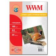 Фотопапір глянцевий WWM, 180g/m2, A3, 20л, G180.A3.20
