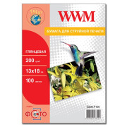 Фотобумага глянцевая WWM, 200g/m2, 13х18, 100л без политурки