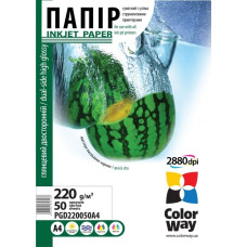 Двухсторонняя глянцевая фотобумага ColorWay А4, 220г/м, 50л 